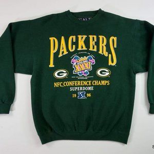 VTG Green Bay Packers XXXI Super Bowl Sweatshirt Men's XL Galt Sand Heavy Knit